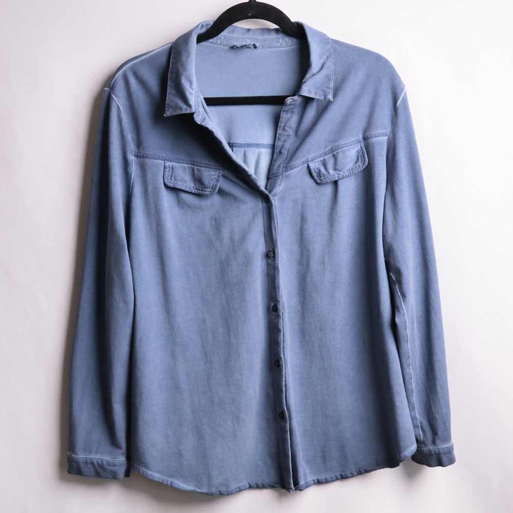 NIC+ZOE NZT Blue Soft Tencel Lyocell Button Up Long Sleeve Utility Top L Minimal